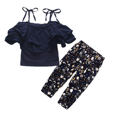 Μοντέρνο σετ για κορίτσια μπλούζα και παντελόνι 9/10 με floral μοτίβα