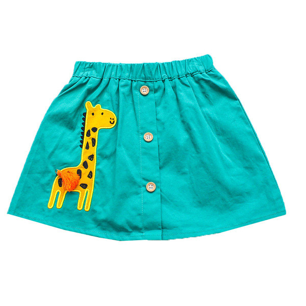 Fusta moderna pentru copii cu aplicatie colorata si nasturi in doua culori