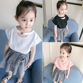 Παιδικό T-shirt για κορίτσια με διακόσμηση σε λευκό, μαύρο και ροζ χρώμα