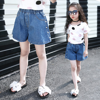Детски къси дънкови панталони с перли - широк модел