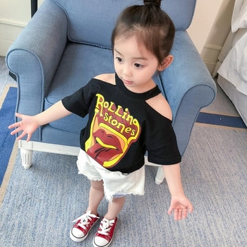 Детска тениска за момиче с презрамки и апликация в три цвята