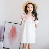 Set copii pentru fete in doua parti - rochie cu bretele subtiri + tricou cu maneci scurte in dungi