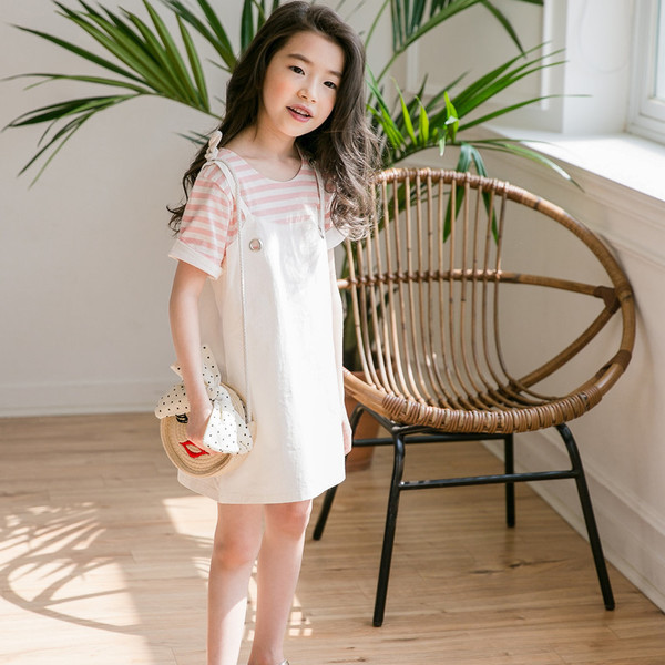 Set copii pentru fete in doua parti - rochie cu bretele subtiri + tricou cu maneci scurte in dungi