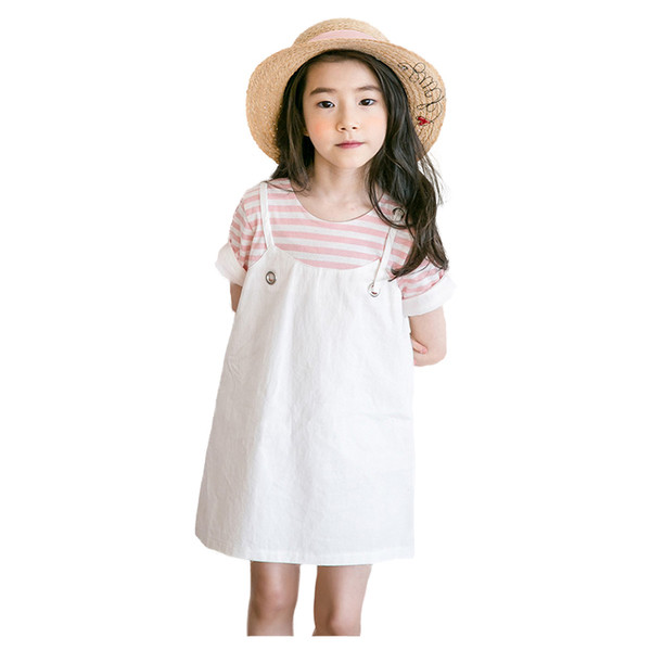 Set copii pentru fete in doua parti - rochie cu bretele subtiri + tricou cu maneci scurte in dungi