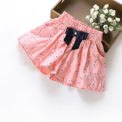 Pantaloni scurti din stofa pentru copii cu aplicatie si panglica