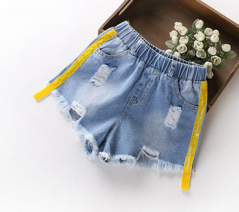 Детски къси дънкови панталони с кант и ласик за момичета