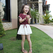 Bluza pentru copii cu cravate si dantela in doua culori