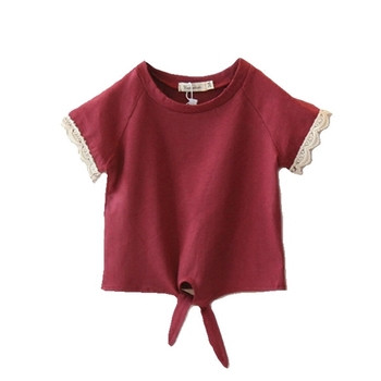 Детска блуза с връзки и дантела в два цвята