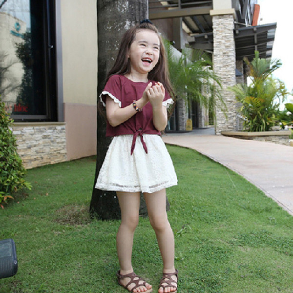 Bluza pentru copii cu cravate si dantela in doua culori