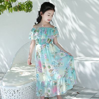 Μοντέρνο παιδικό φόρεμα με πεσμένα μανίκια και φυτικά μοτίβα