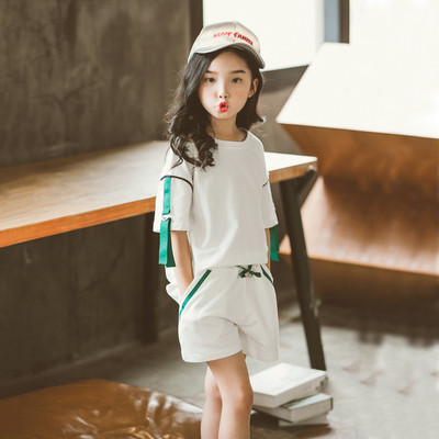 Set sport pentru fete pentru copii din două părți - tricou cu mâneci scurte și pantaloni scurți - două culori