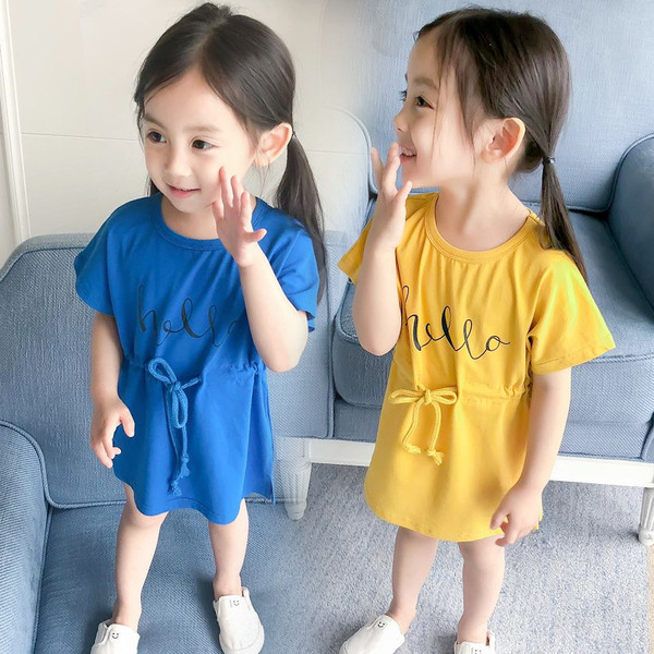 Rochie casual pentru copii din bumbac cu maneci scurte in doua culori