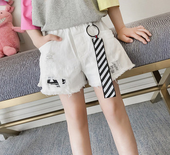 Детски къси дънкови панталони с разкъсани мотиви и ластик 