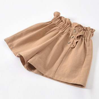 Детски къси панталони от плат с ластик и копчета - широк модел