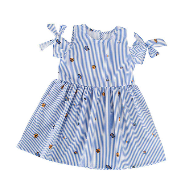 Model de rochie pentru copii cu dungi in albastru