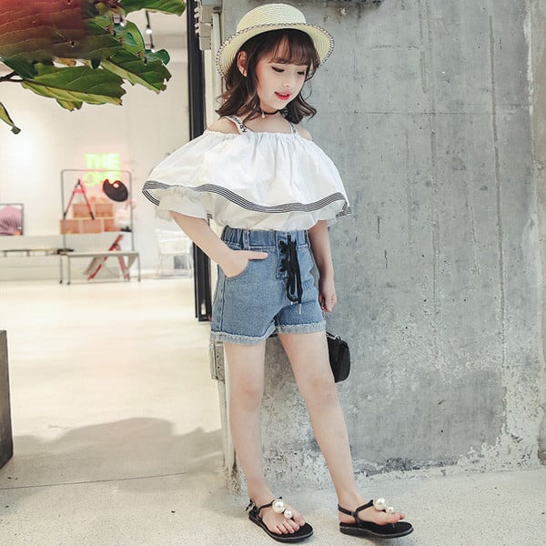 Παιδικά τζιν με υψηλή μέση και κορδόνια