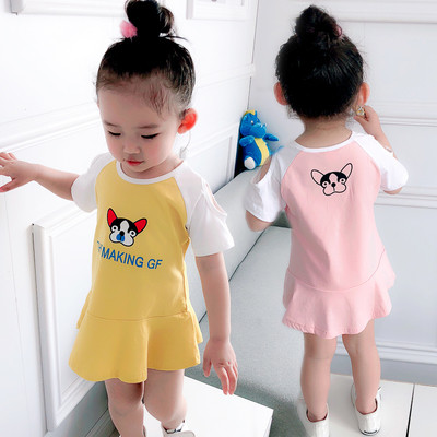 Ежедневна детска рокля с цветна апликация в два цвята 
