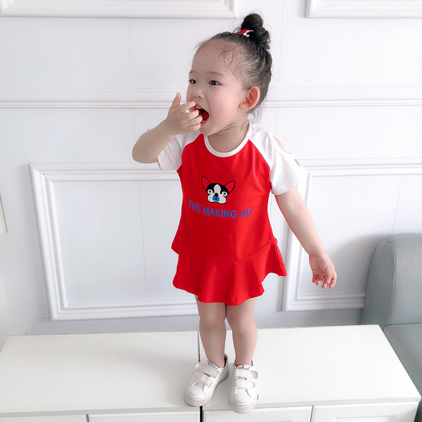 Rochie casual pentru copii cu aplicatie colorata in doua culori