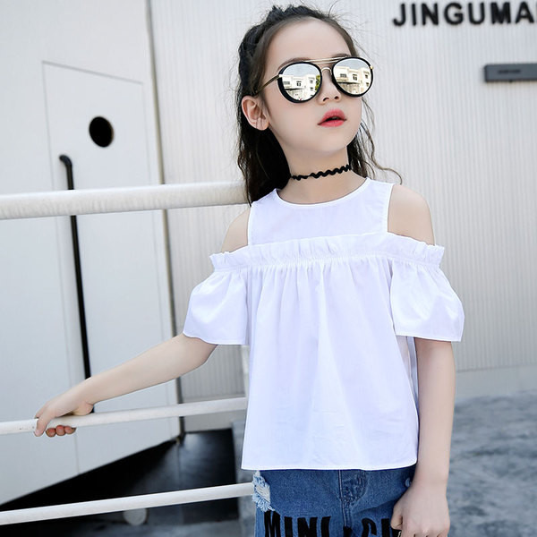 Bluză modernă pentru copii alb cu umerii deschiși