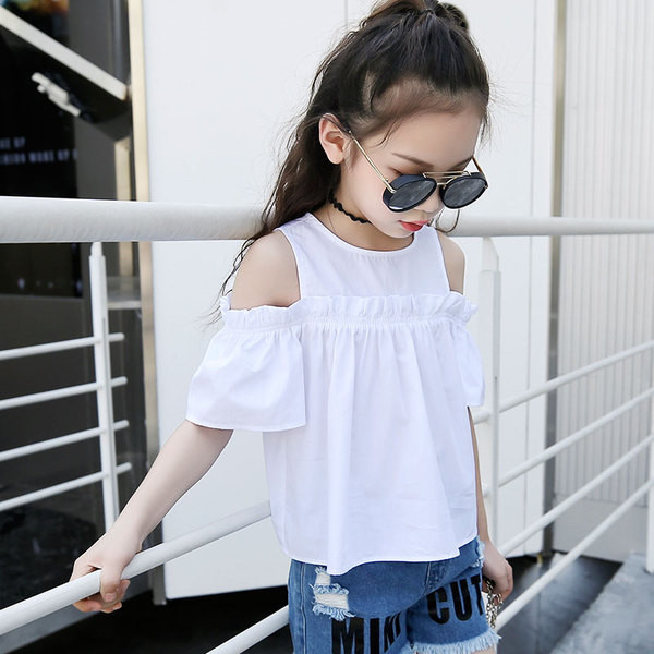 Bluză modernă pentru copii alb cu umerii deschiși