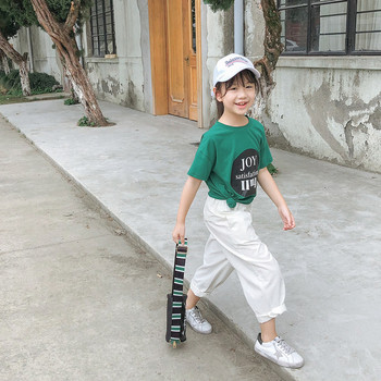 Детска модерна тениска за момиче с отворен гръб и щампа в два цвята