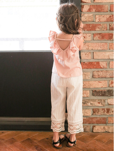 Set pentru copii elegant pentru fete, inclusiv - pantaloni cu dantela si maiou