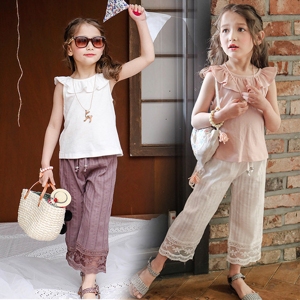 Set pentru copii elegant pentru fete, inclusiv - pantaloni cu dantela si maiou