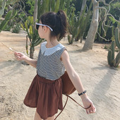 Top cu guler pentru copii în dungi în două culori