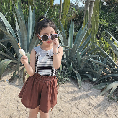 Top cu guler pentru copii în dungi în două culori