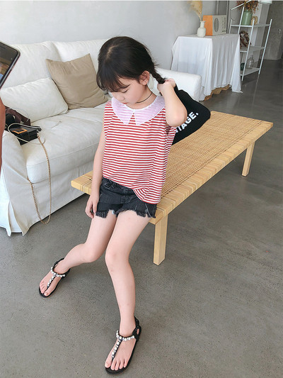 Top cu guler pentru copii în dungi în două culori