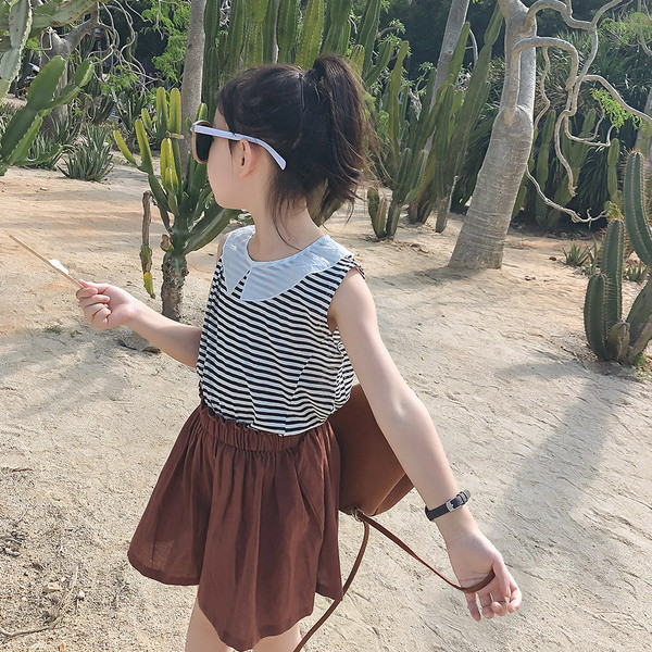 Top cu guler pentru copii în dungi în două culori