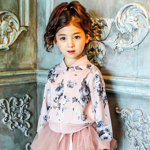 Geaca subtire pentru copii cu motive florale in doua culori