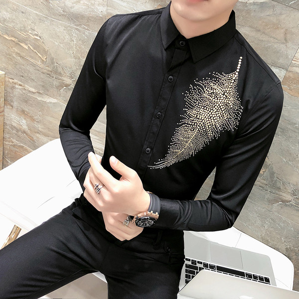 Cămașă elegantă pentru bărbați model Slim în alb-negru