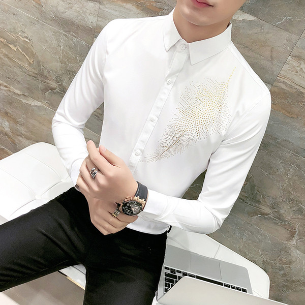 Cămașă elegantă pentru bărbați model Slim în alb-negru