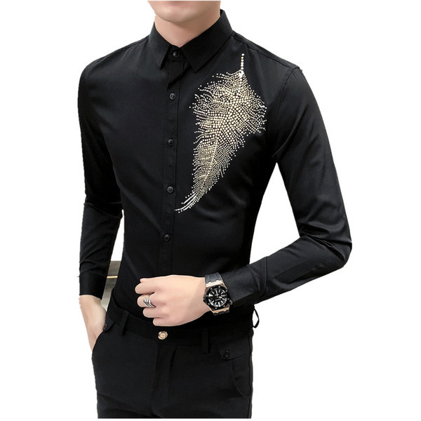 Cămașă elegantă pentru bărbați model Slim în alb-negru