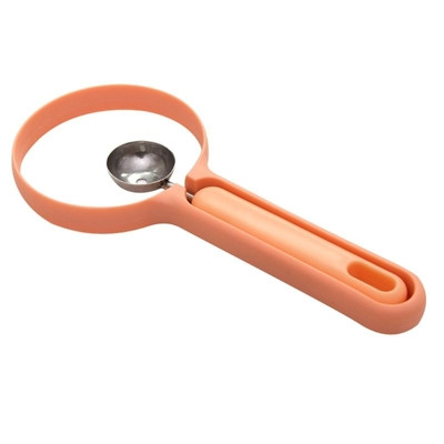 Set practic din 2 piese, inclusiv un cutit de plastic si o lingura de fructe