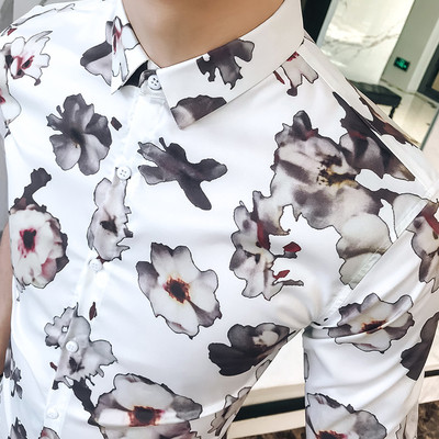 Cămașă modernă pentru bărbați cu motive florale și mâneci 3/4