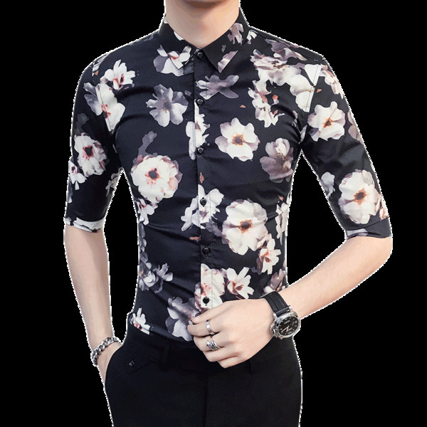 Cămașă modernă pentru bărbați cu motive florale și mâneci 3/4