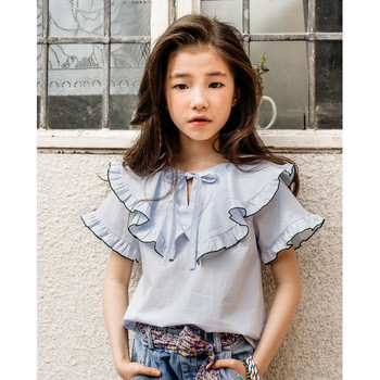 Καλοκαιρινό παιδικό πουκάμισο για κορίτσια με φαρδύ μανίκι σε δύο χρώματα