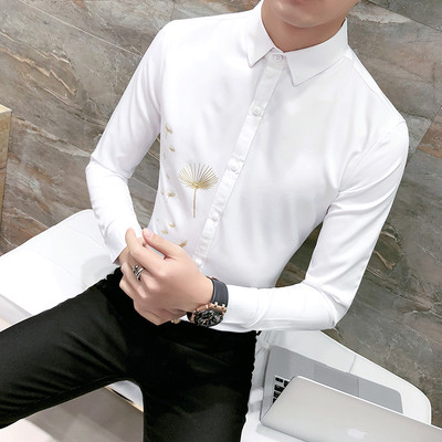 Cămașă modernă pentru bărbați Model Slim cu broderie colorată