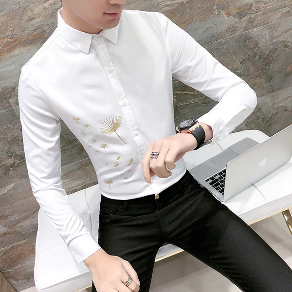 Cămașă modernă pentru bărbați Model Slim cu broderie colorată