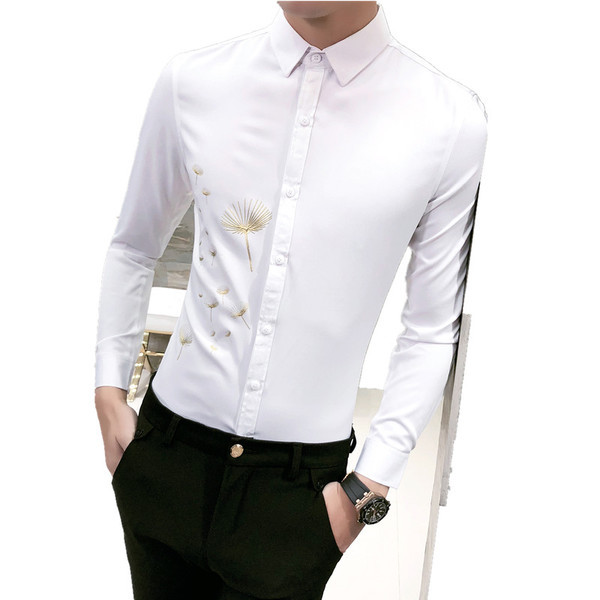 Cămașă modernă pentru bărbați Model Slim cu broderie colorată