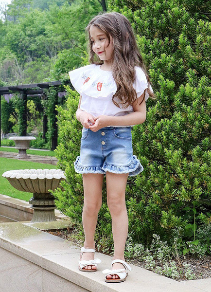 Καλοκαιρινό λευκό πουκάμισο για κορίτσια με κεντήματα