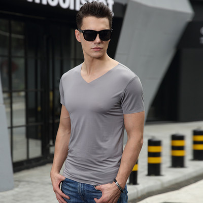 Tricou casual barbatesc cu decolteu in V - model Slim