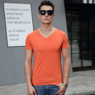 Tricou casual barbatesc cu decolteu in V - model Slim