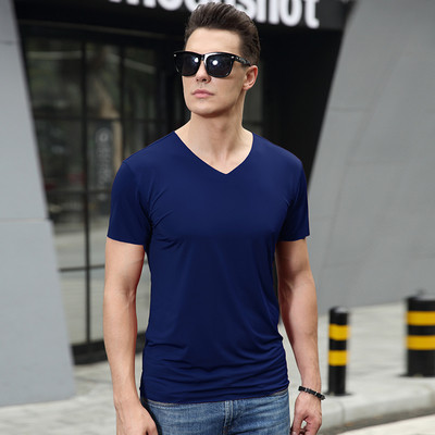 Tricou casual barbatesc cu decolteu in V - model Slim