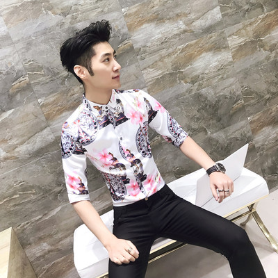 Μοντέρνο ανδρικό πουκάμισο με floral μοτίβα Slim