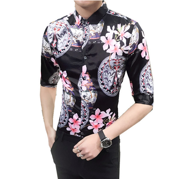 Μοντέρνο ανδρικό πουκάμισο με floral μοτίβα Slim