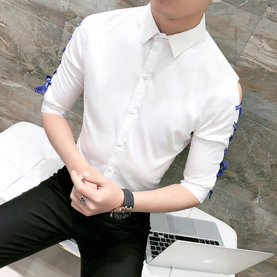 Ανδρικό πουκάμισο Λεπτό μοντέλο με κορδόνια στα μανίκια