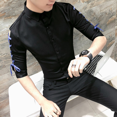 Ανδρικό πουκάμισο Λεπτό μοντέλο με κορδόνια στα μανίκια